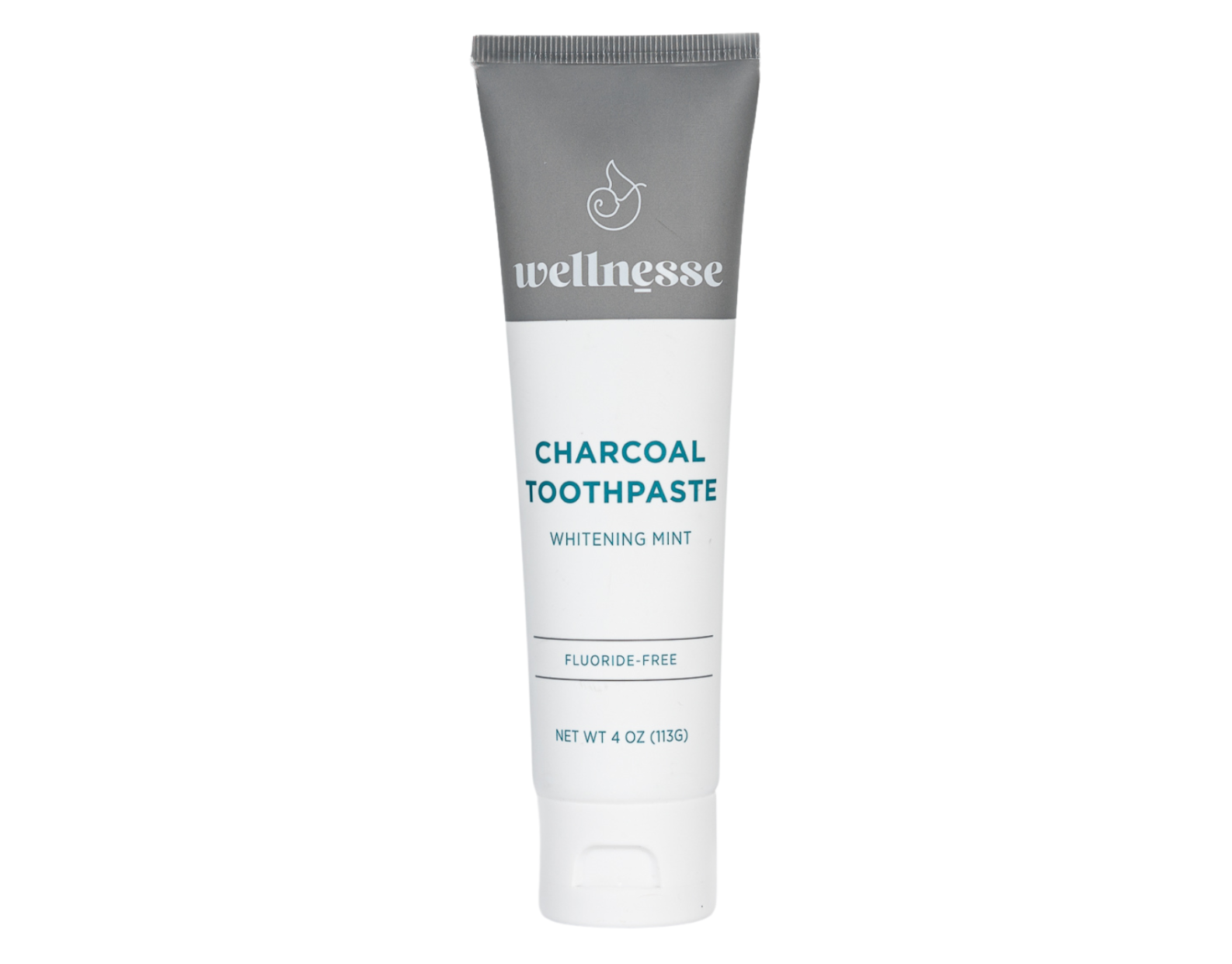 Charcoal hydroxyapatite natural toothpaste in a fluoride-free whitening mint formula by Wellnesse, displayed on a white background