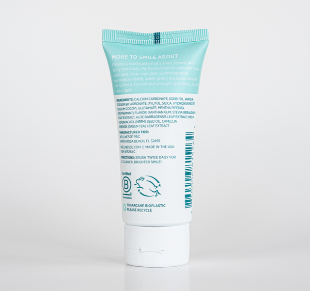 Wellnesse travel toothpaste trio size comparison showing the TSA-friendly mini tubes