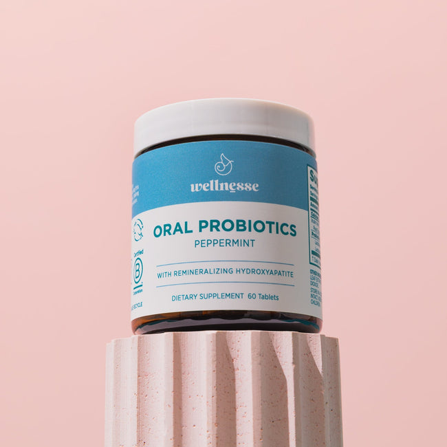 Ingredients label for Wellnesse oral probiotic mints with 6 billion AFU probiotic blend