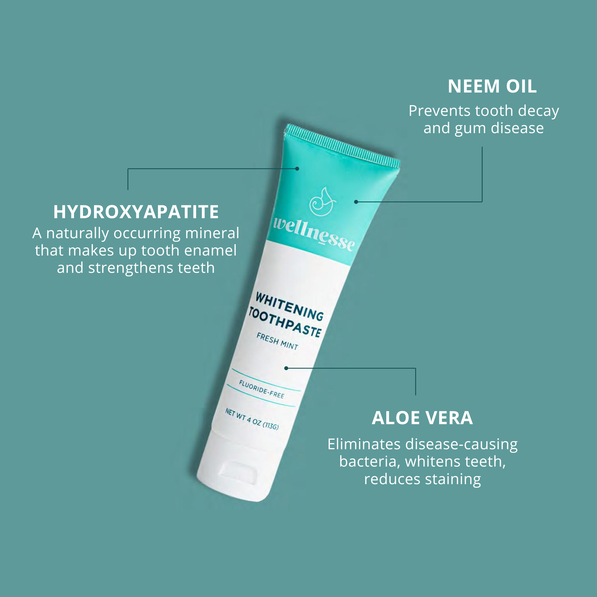 Best fluoride free whitening toothpaste featuring hydroxyapatite, neem oil, and aloe vera for enamel strength, gum health, and stain removal.