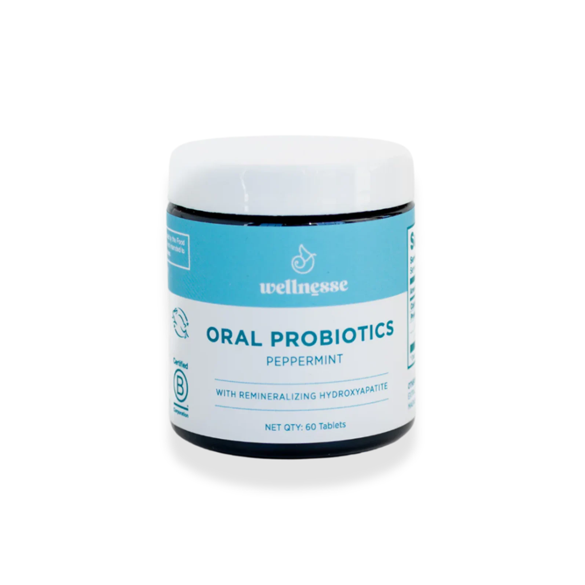 Mouth probiotics by Wellnesse in peppermint flavor with hydroxyapatite, designed to support oral microbiome and freshen breath naturally