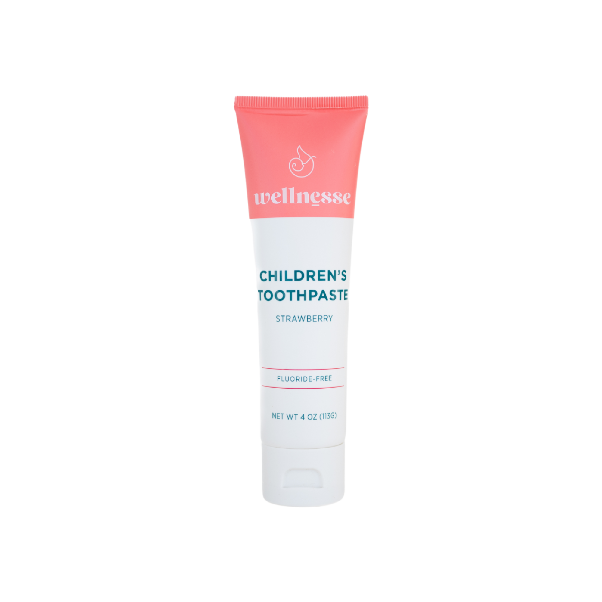 Strawberry chemical free toothpaste for children in a Wellnesse fluoride-free formula, isolated on a transparent background.