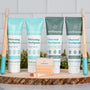 Wellnesse oral care set with whitening toothpaste, silk floss, and bamboo toothbrush on a tray
